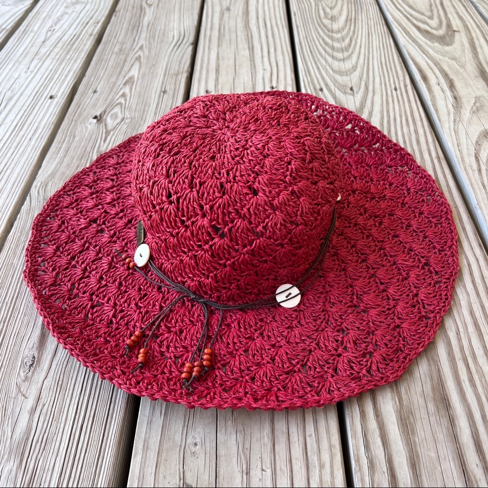 Billabong hat red floppy beach hat straw coastal grandma boho